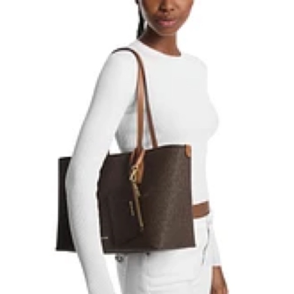 Michael Kors Charlie Logo Tote Brown Acorn Medium NWT - Picture 6 of 16